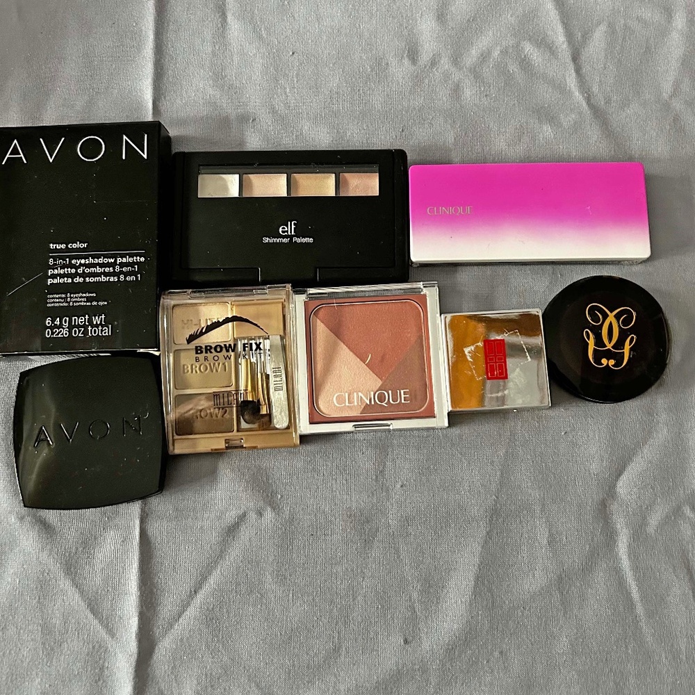 8 MAKEUP PRODUCTS, AVON, CLINIQUE, ELIZABETH ARDEN, MILANI NEVER USED, GUERLAIN,